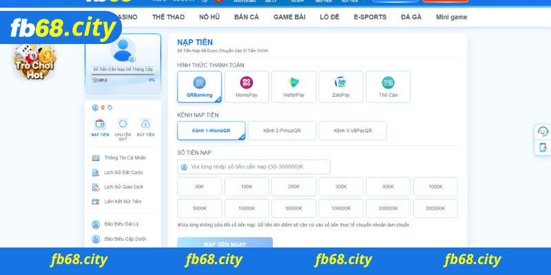Hướng dẫn chi tiết cách nạp tiền FB68 chuẩn xác nhất